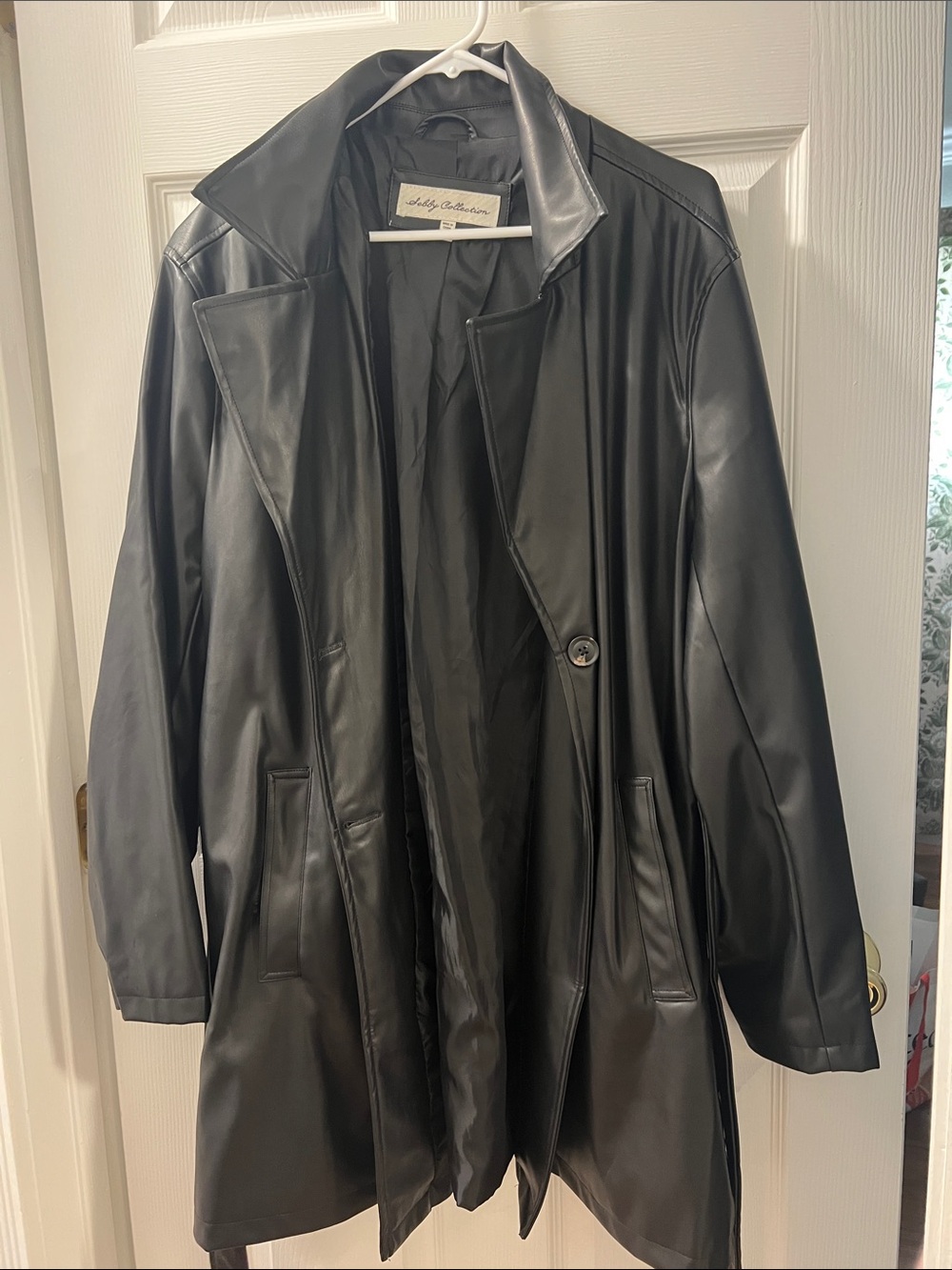 SD Collection Black Faux Leather Trench Coat